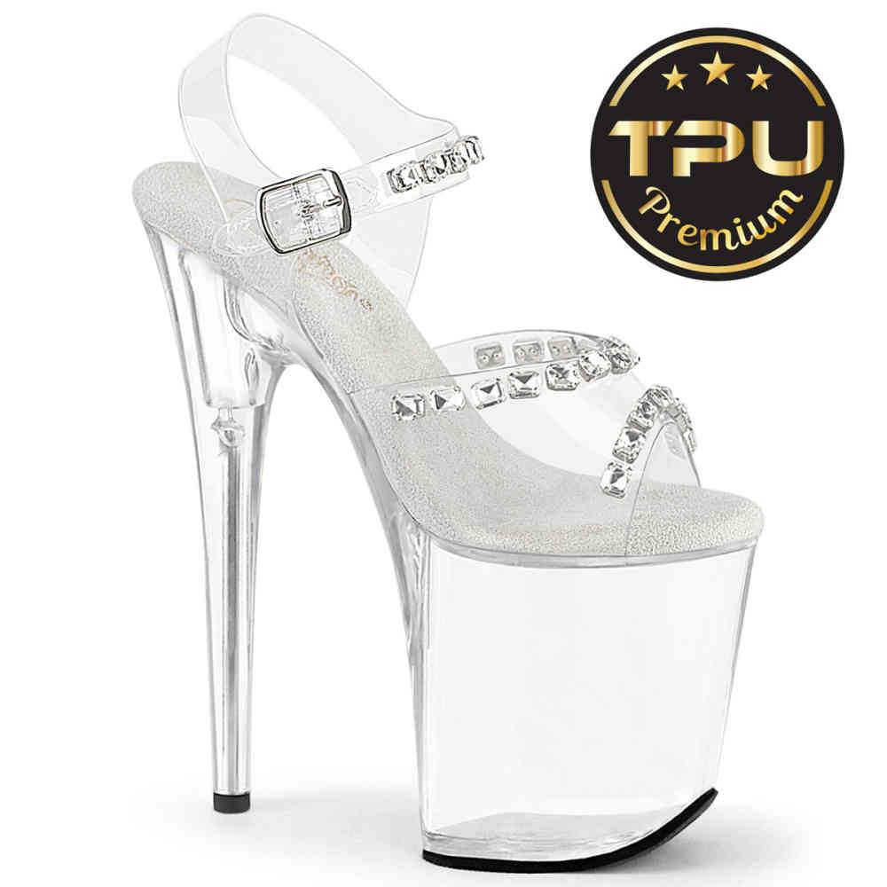 Pleaser - FLAMINGO808PREMSTN Sandale à bride à la cheville, Pole dance chaussures - Transparent Product image